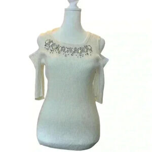 I.N.C. International Concepts  Cold Shoulder Top with Rhinestones Medium